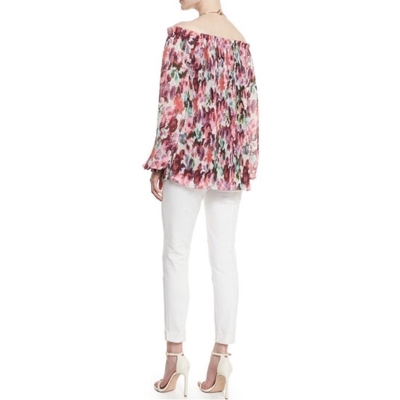 St. John Brigitte Floral-Print Georgette Pleated Blouse - Picture 3 of 10